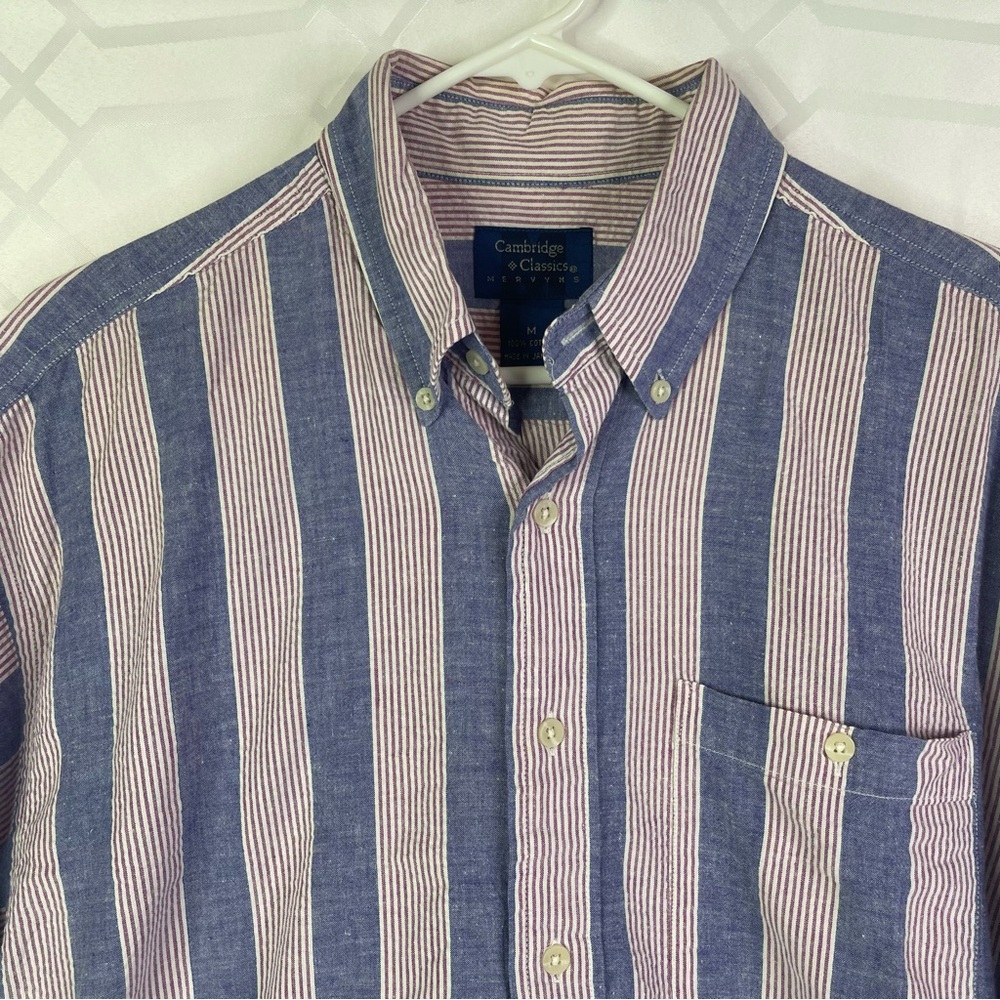 Cambridge Classics Blue Pink Striped Seersucker Button Down Shirt Men's Medium